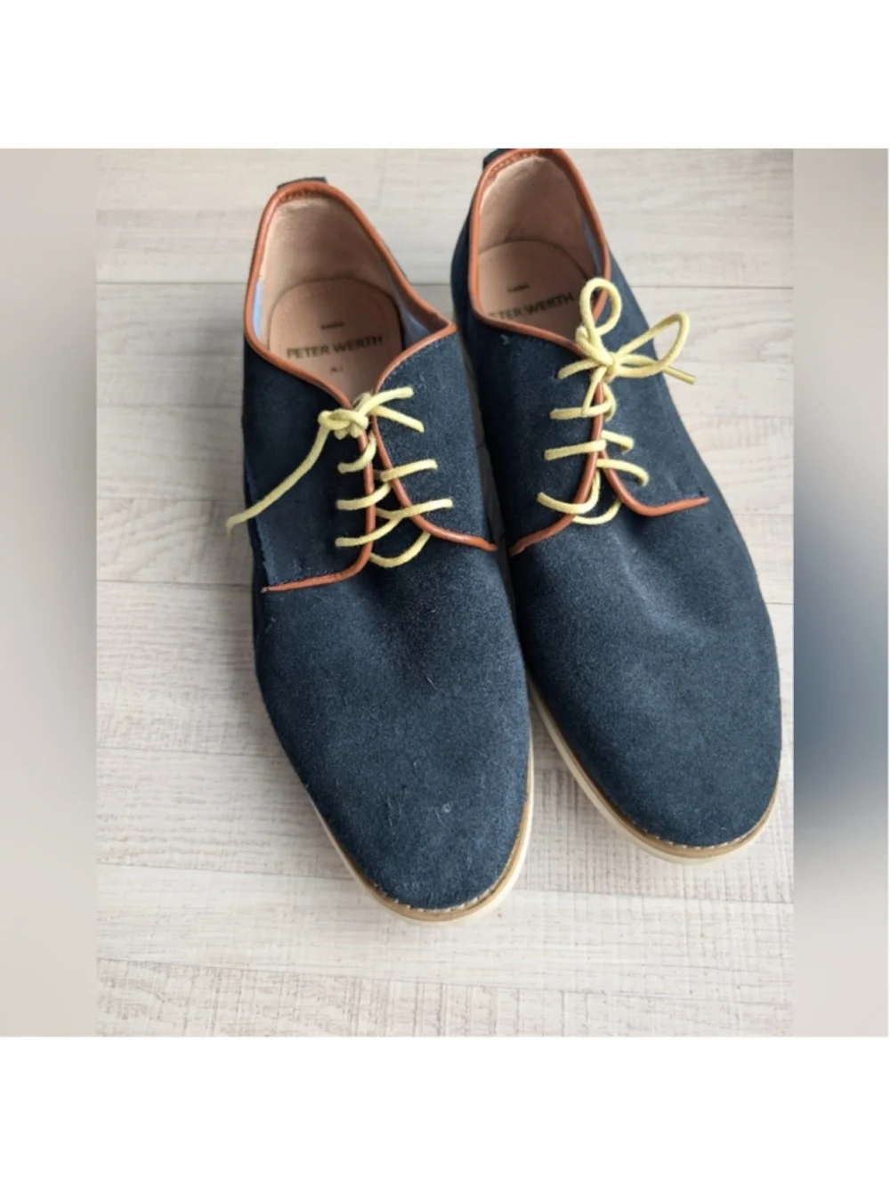 PETER WERTH Retro Mod Navy White Suede Derby Shoes Size EU44/US 10